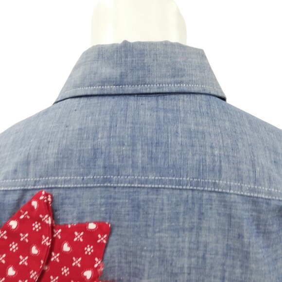 Vintage Applique Flower Chambray Button Front Shirt Size Mens Small Womens M/L - Picture 10 of 15